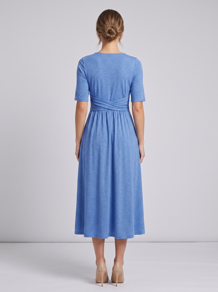 Women's short sleeve V-neck maxi dress, elegant and flattering wrap design for all occasions.