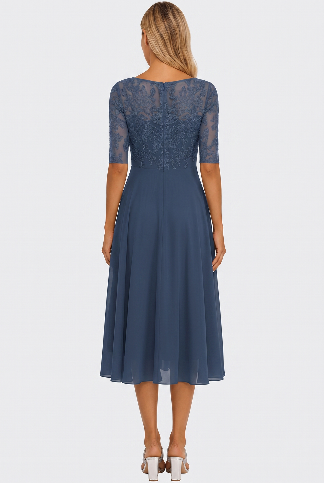 Casual A-line midi dress for women, three-quarter sleeves, comfortable & versatile for any occasion.