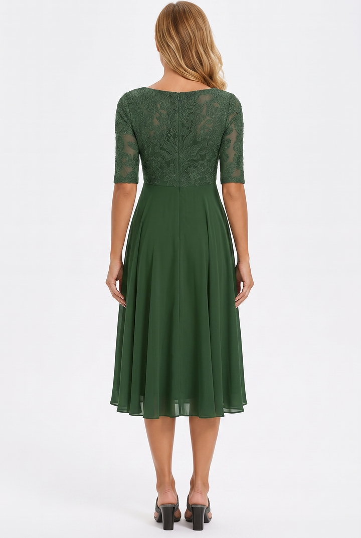Summer A-line midi dress for women, with comfortable three-quarter sleeves, an elegant choice.