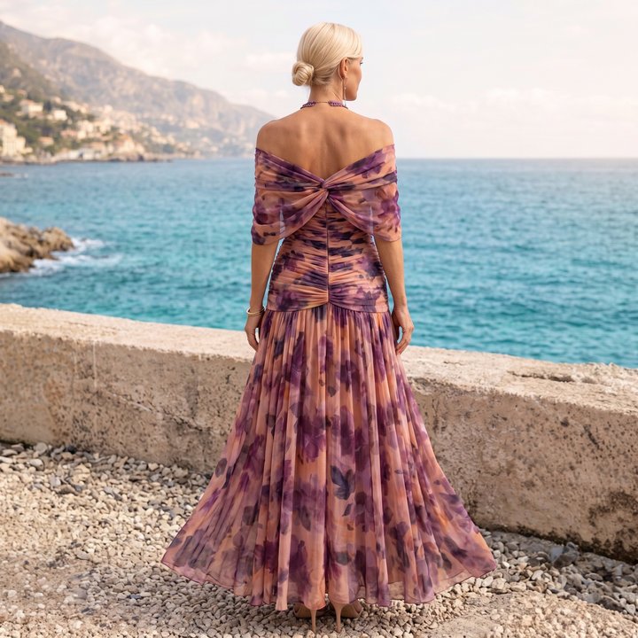 Formal off-shoulder evening gown for women, perfect for special occasions & galas.