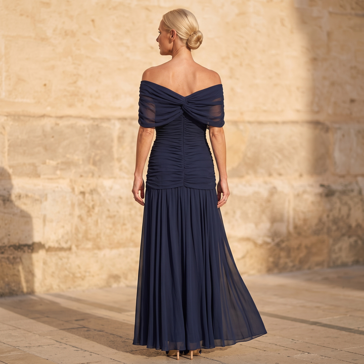 Chic off-shoulder formal dress for women, suitable for any elegant special occasion.