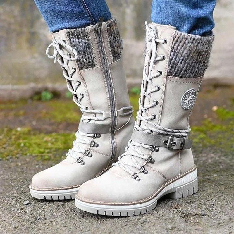 Women's high orthopedic winter boots with anti-slip sole. Warm, comfortable ladies footwear for cold weather.