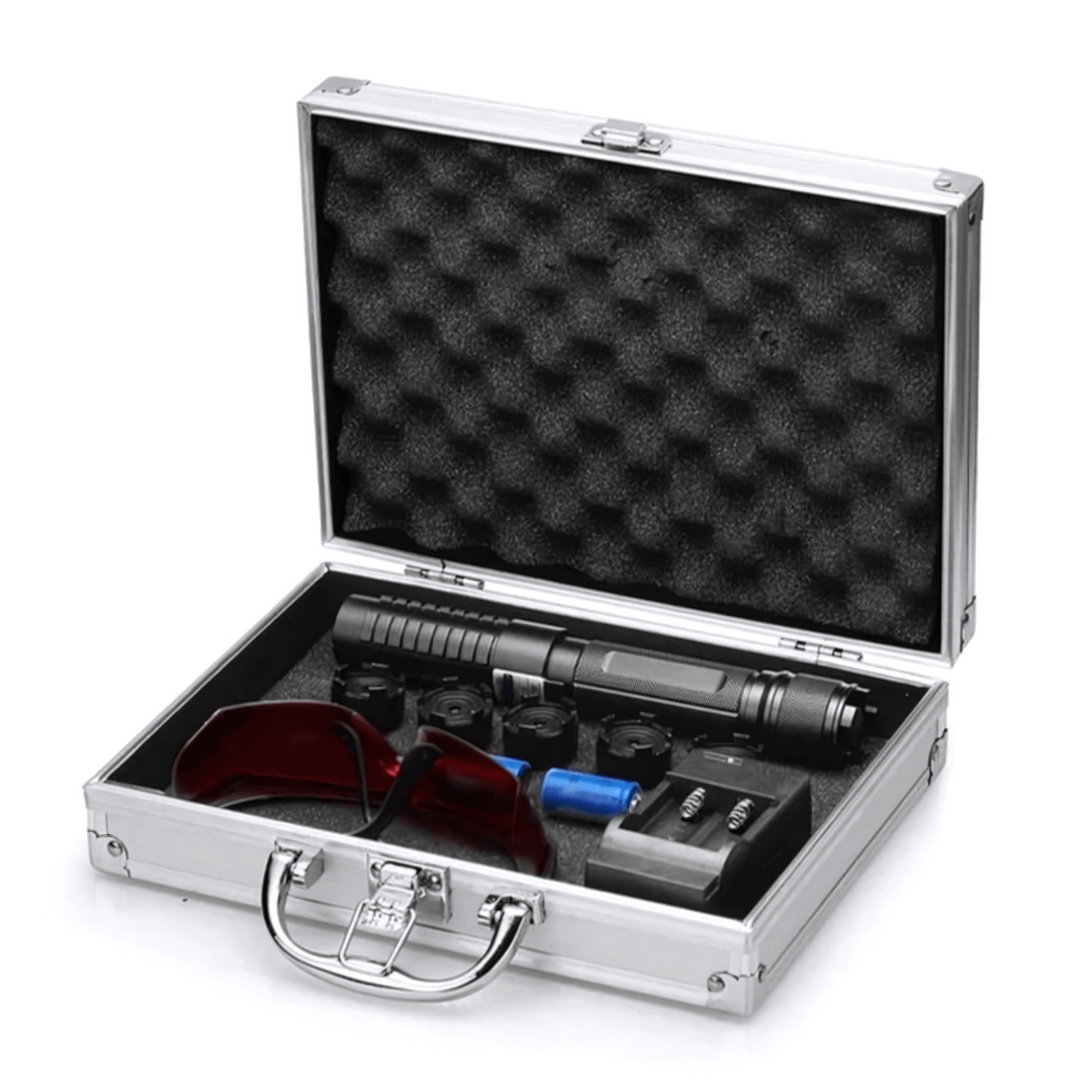 High power blue laser pointer for astronomy & outdoor use. Bright, long-distance beam, portable signaling device.