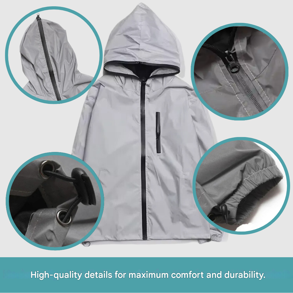 Durable waterproof & windproof LumiSafe rain jacket, lightweight for comfortable all-day wear.
