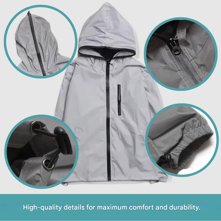 Durable waterproof & windproof LumiSafe rain jacket, lightweight for comfortable all-day wear.