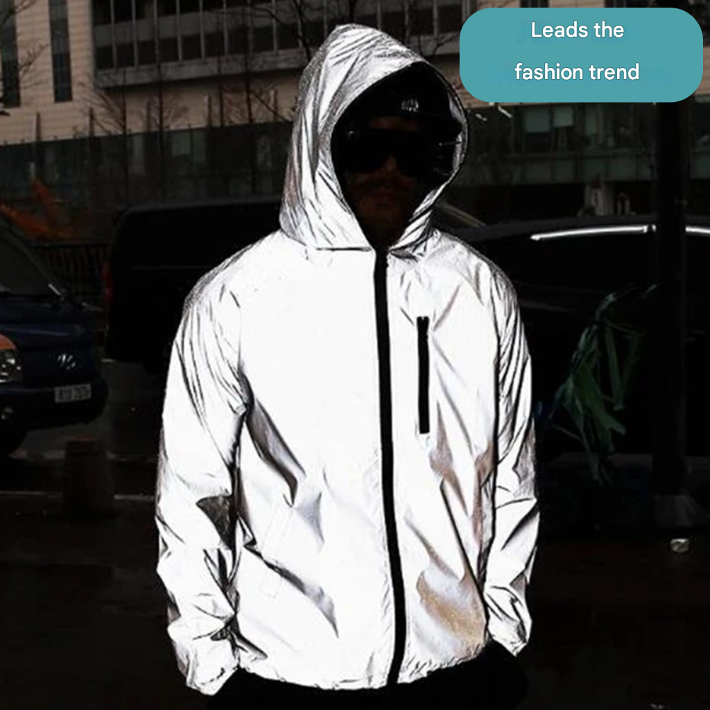 All-weather unisex reflective rain jacket, waterproof & windproof, ideal for various outdoor activities.
