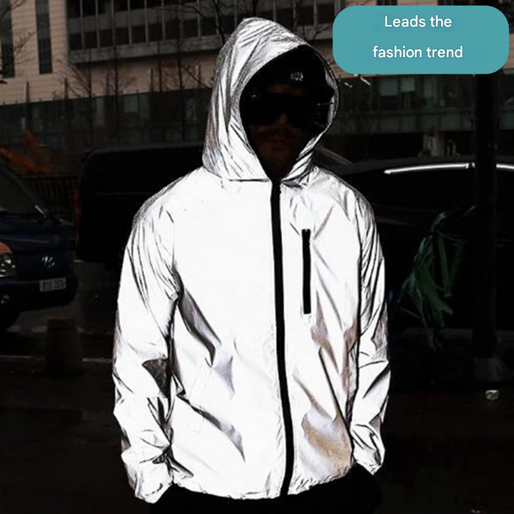 All-weather unisex reflective rain jacket, waterproof & windproof, ideal for various outdoor activities.