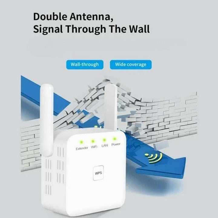 Compact WiFi booster & extender, enhancing internet speed and home network for seamless 5G connectivity, easy setup.