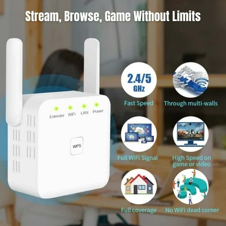 Eliminate dead zones with this powerful WiFi extender, boosting home network and 5G internet speed for seamless internet.