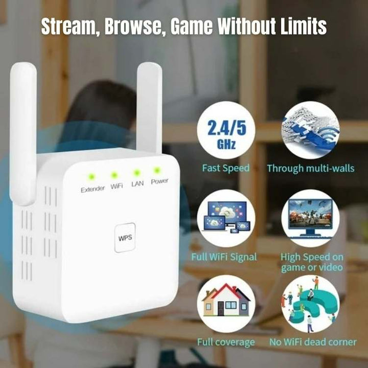 Eliminate dead zones with this powerful WiFi extender, boosting home network and 5G internet speed for seamless internet.