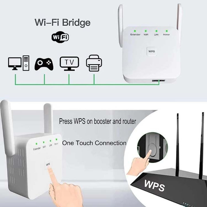 Seamless internet across your home with this dual-band WiFi extender; eliminates dead zones, boosts 5G speed.