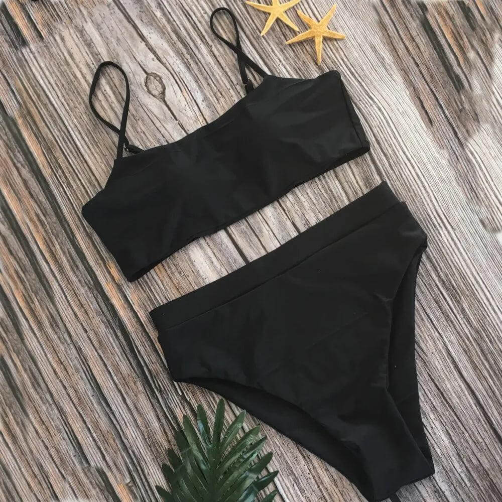 Two-piece women's high-waisted padded bikini set, offering a flattering fit & tummy control for beachwear.