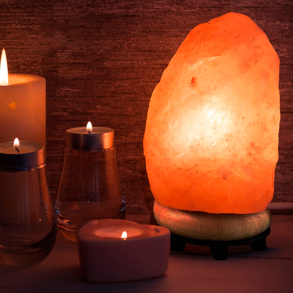 Himalayan Salt Lamp emitting a warm, natural glow, enhancing home decor and promoting relaxation.