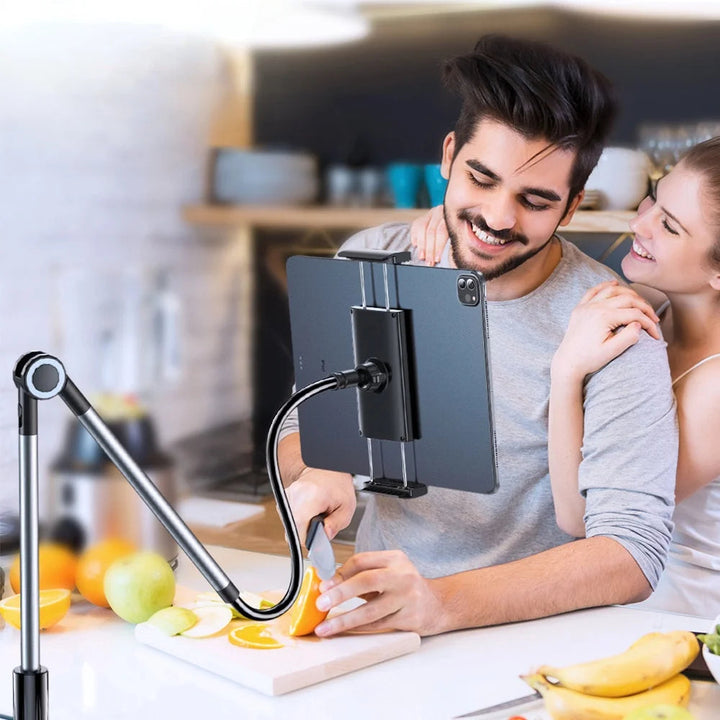 Tablet mount with a strong adjustable clip, securely holding your device for comfortable hands-free use.