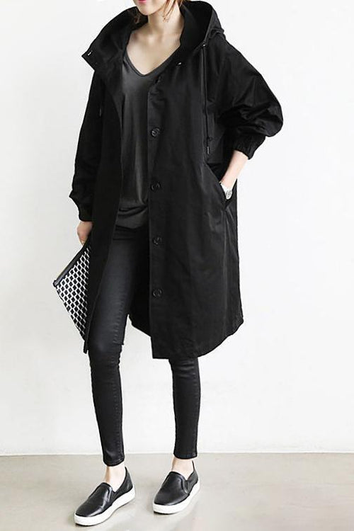 Stylish women's hooded waterproof trench coat. Lightweight fashion outerwear for spring & fall.