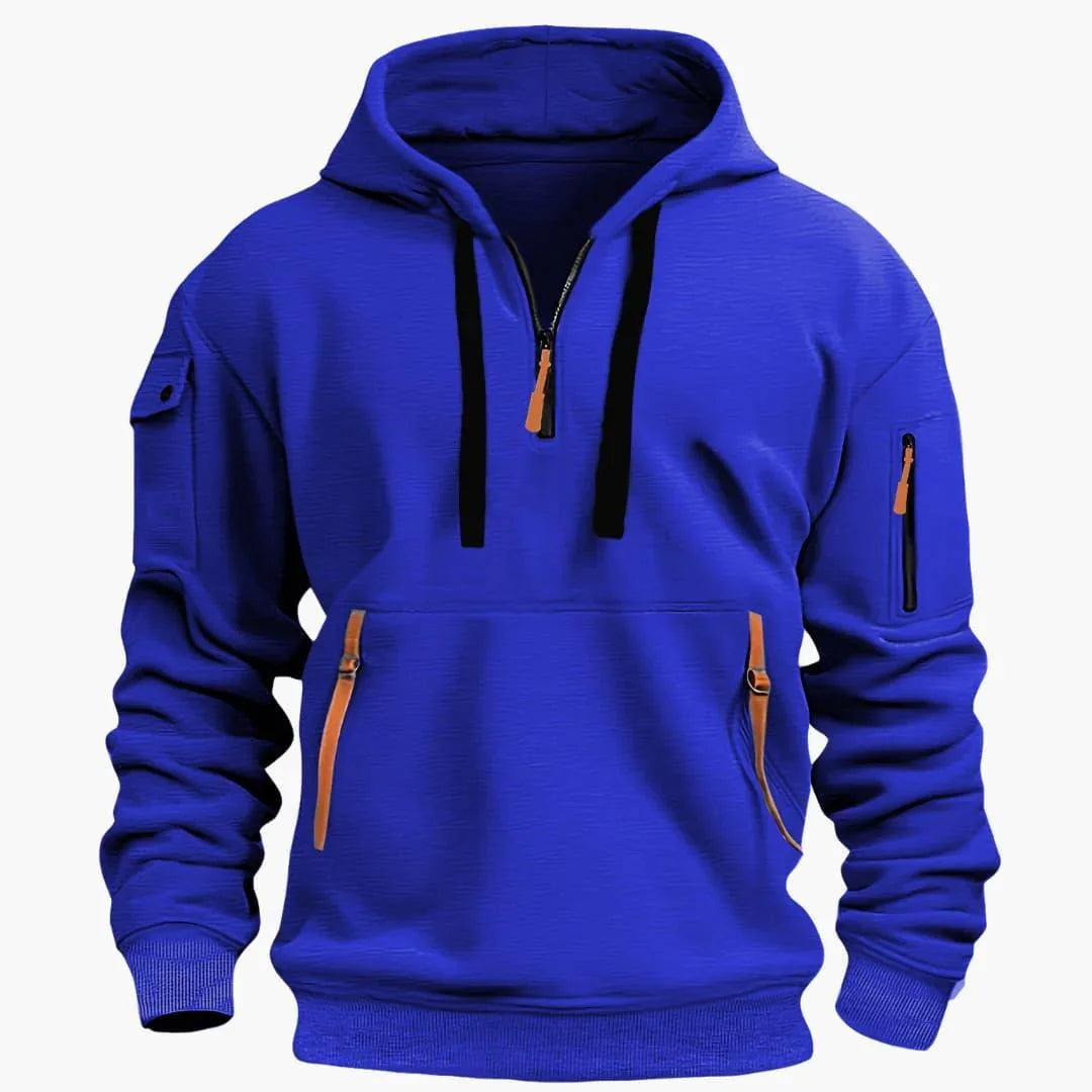 Durable men's versatile hoodie, long-sleeve, with an adjustable hood and secure pockets for all-season comfort.