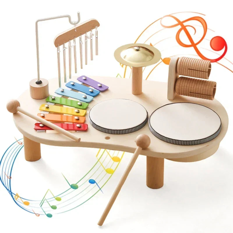 Smooth, natural wooden musical instruments for babies. Non-toxic, eco-friendly sensory development toy.
