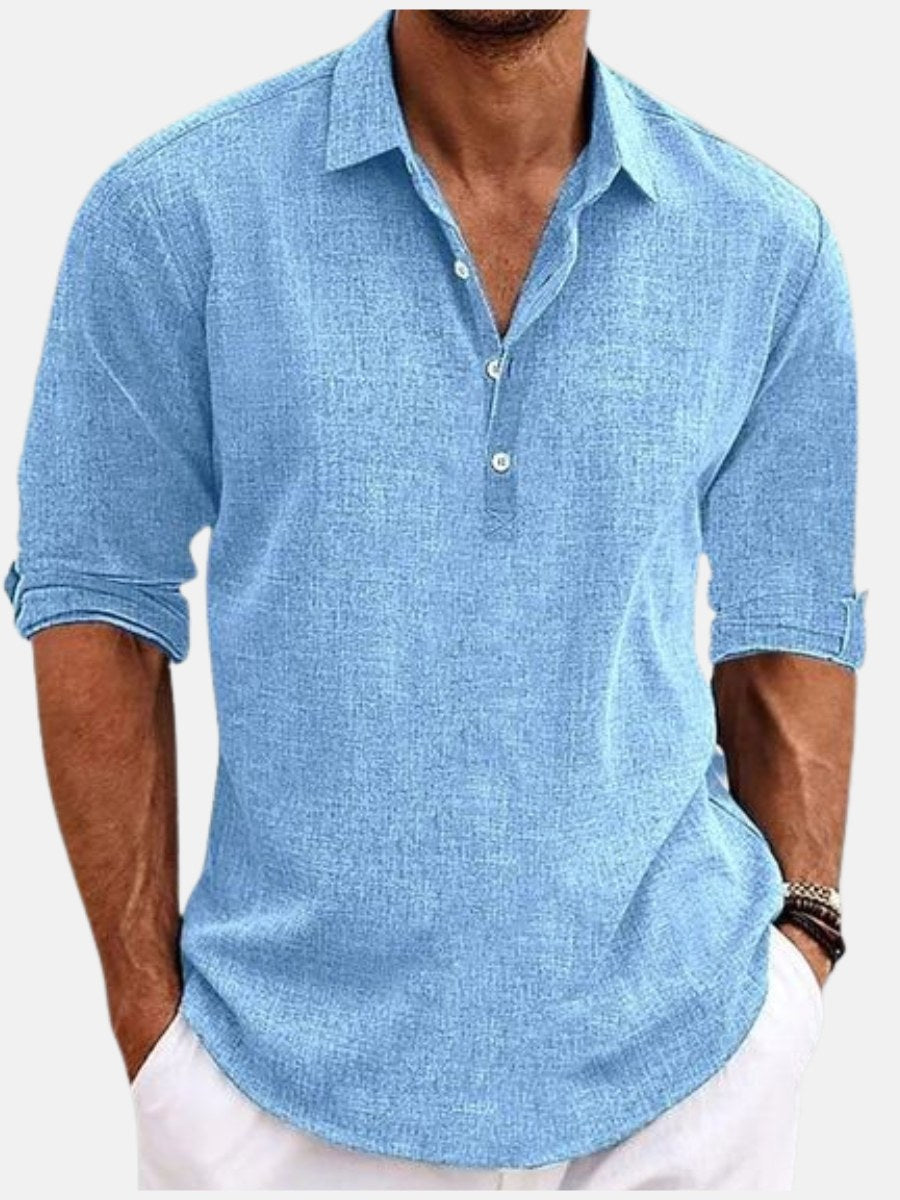 Men's short-sleeve polo shirt in blue, perfect for summer style & comfort, ideal for casual everyday wear.