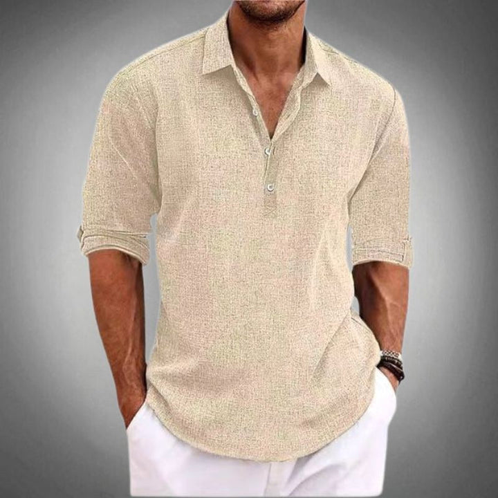 Close-up of a men's short-sleeve polo shirt texture, showcasing quality for a comfortable summer top.