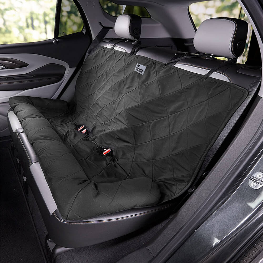 Non-slip dog seat protector, washable, ideal for pet safety & comfortable rides.