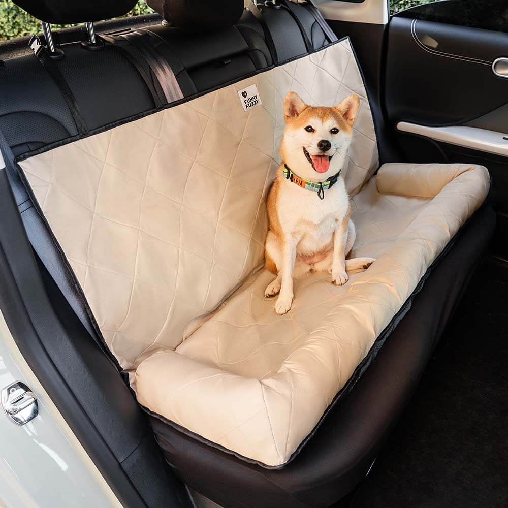 Pet car accessory: dog seat cover & bed, black, durable, easy to clean.