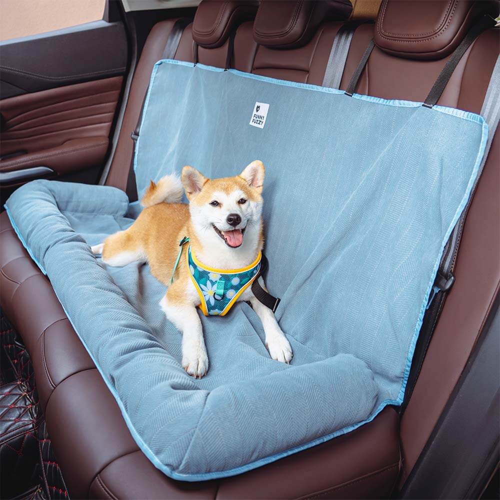 Dog accessory: comfortable car seat cover, pet bed, non-slip, vehicle protection.