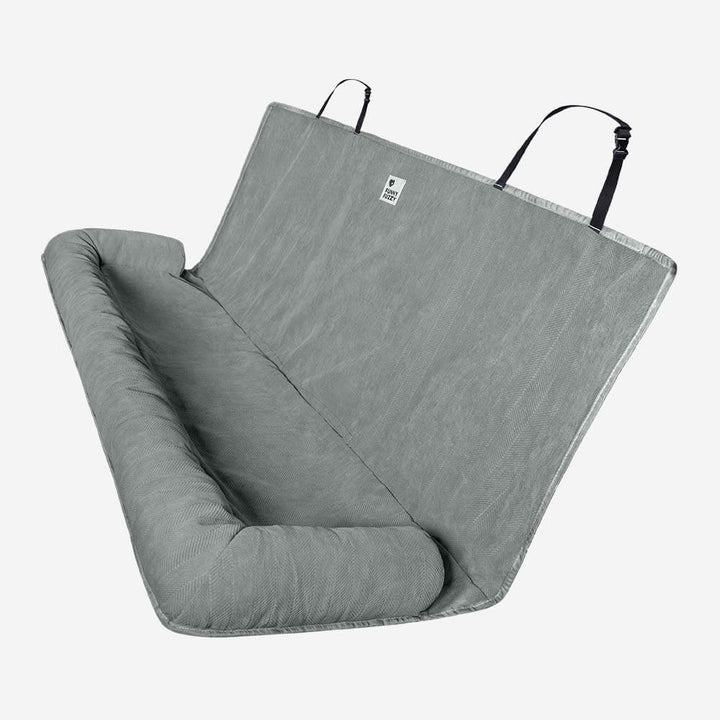 Dog car seat cover, cream khaki, washable, non-slip, for comfortable pet travel.