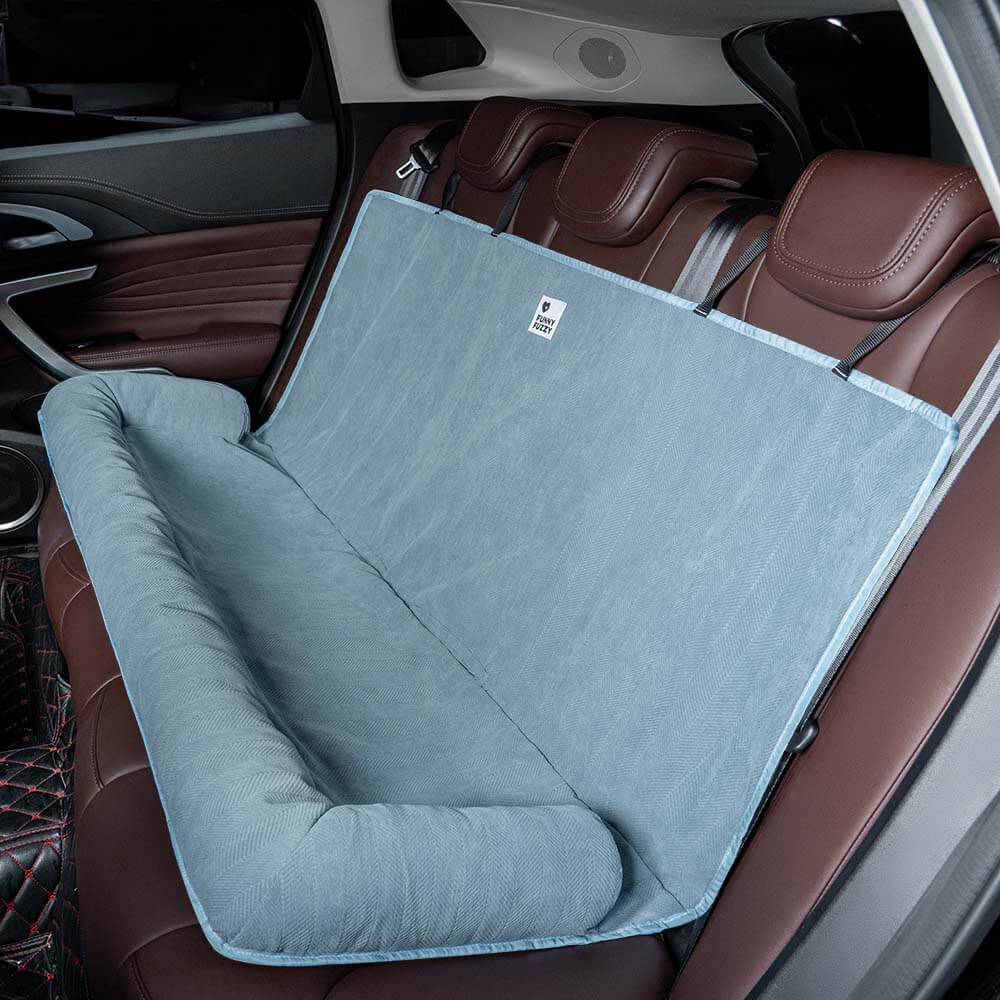 Cream khaki pet car mat, dog bed for vehicle travel, ultimate comfort & protection.