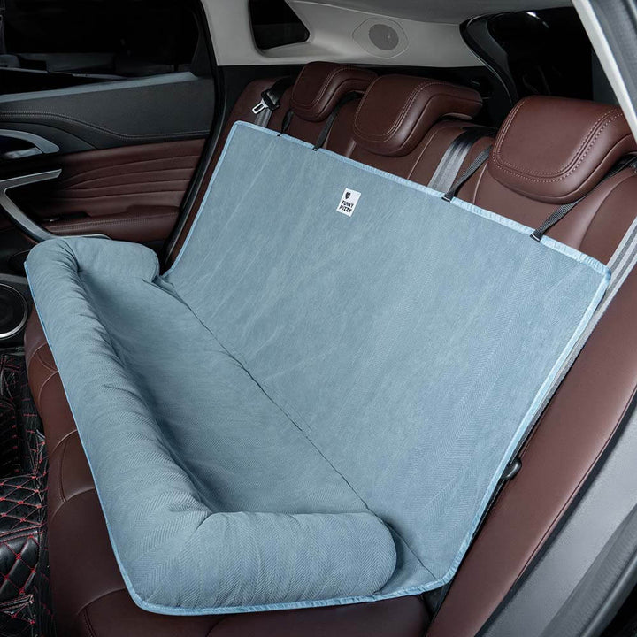 Cream khaki pet car mat, dog bed for vehicle travel, ultimate comfort & protection.