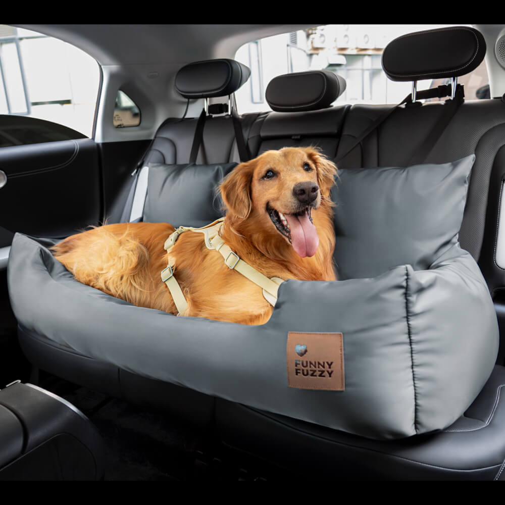 Black dog car seat bed & cover, secure, comfortable, protects car interior, washable.