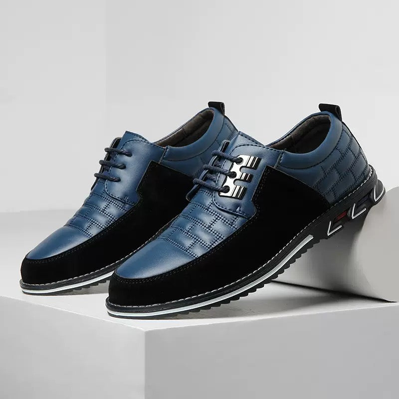 Men's polished black lace-up orthopedic shoes for all-day comfort & support.