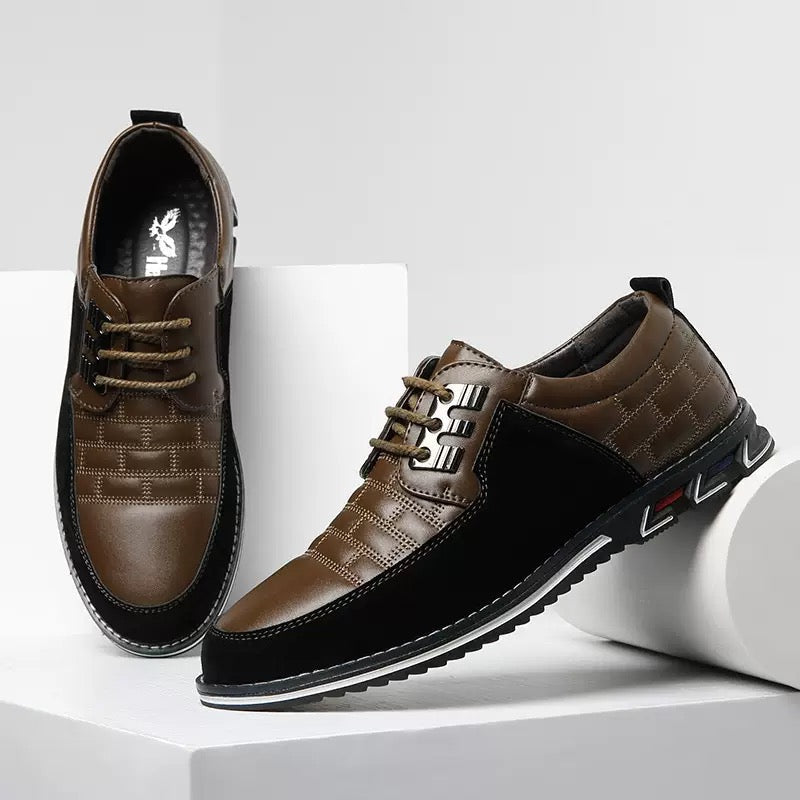 Polished leather-look men's lace-up orthopedic shoes, offering style and essential comfort.