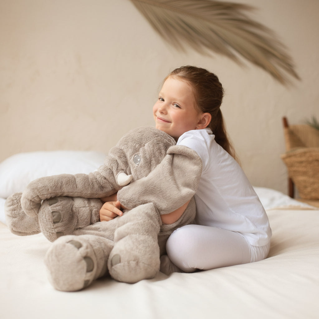 Comfy plush elephant stuffed animal, ideal for kids' rooms, a soft playtime pal & baby comfort.