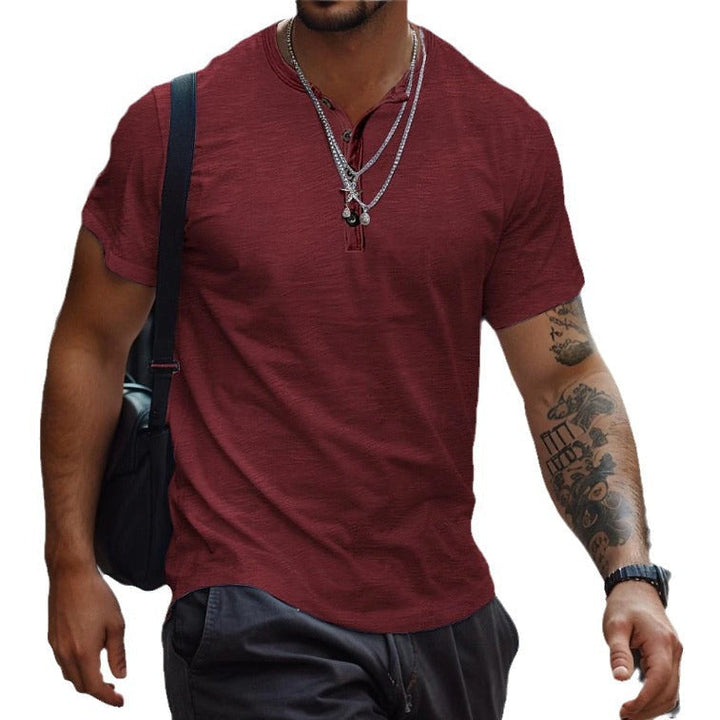 Classic men's Henley t-shirt with short sleeves, a staple for modern casual and summer fashion.