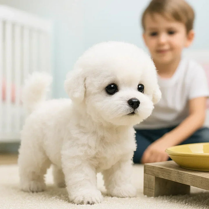 Unisex interactive robotic puppy dog toy, a cute electronic pet for kids, offering companionship & fun playtime.