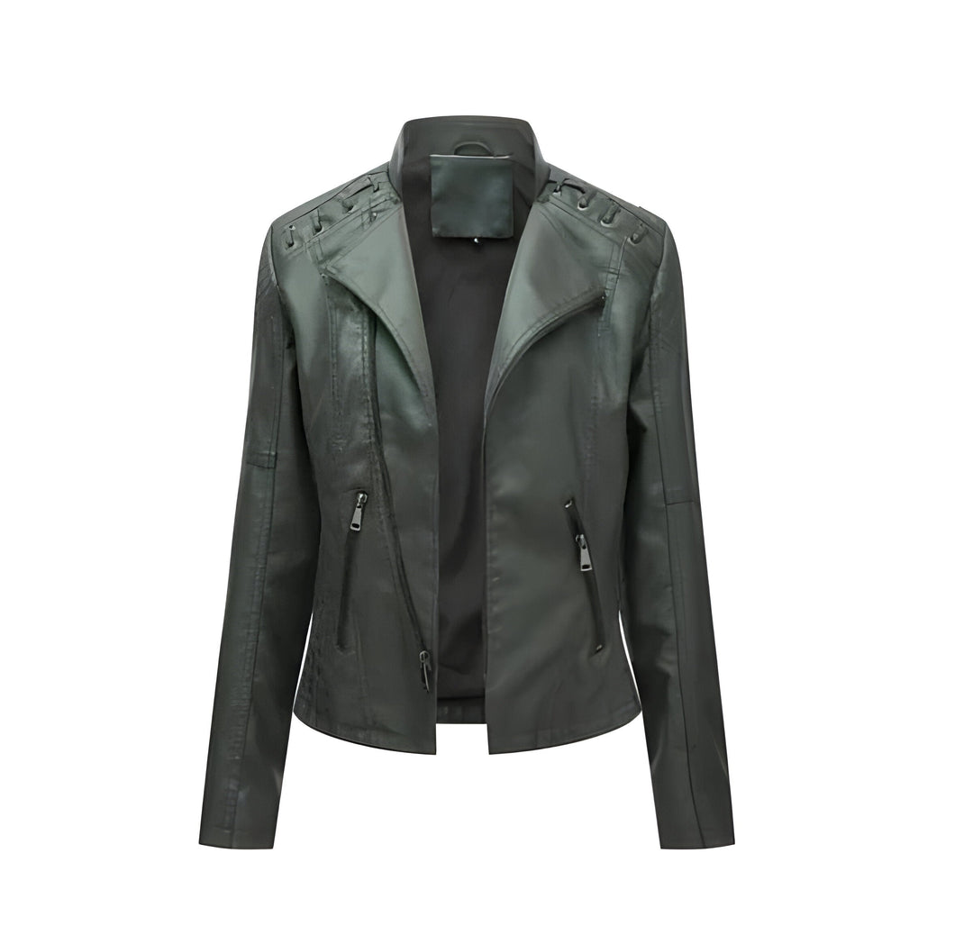 Chic vintage women's casual jacket, stylish fall outerwear, long sleeve, solid color.