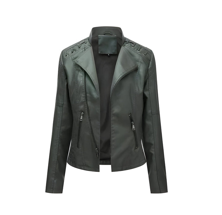 Chic vintage women's casual jacket, stylish fall outerwear, long sleeve, solid color.