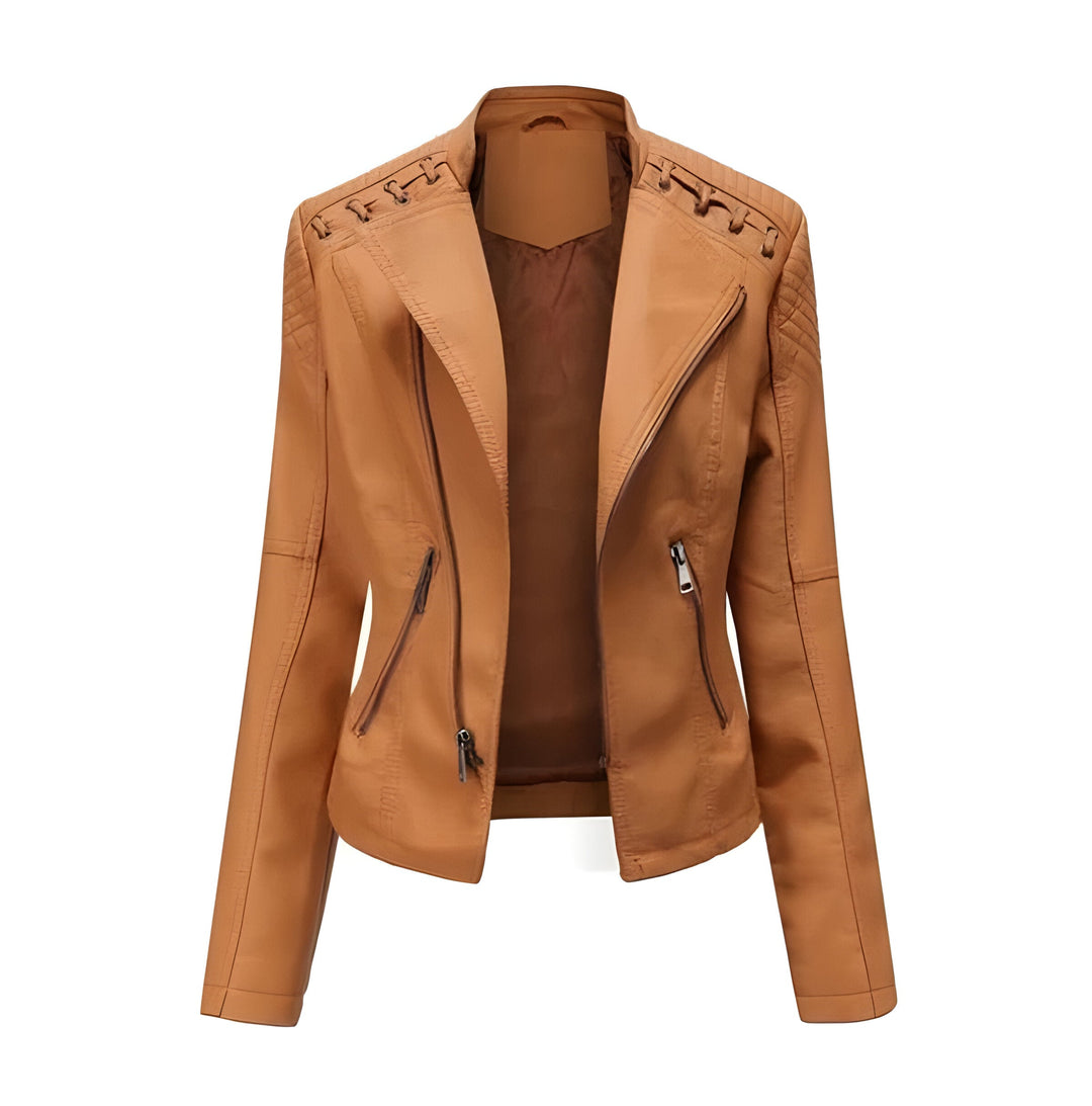 Solid color elegant vintage women's jacket, long sleeve, perfect for fall office & casual chic.