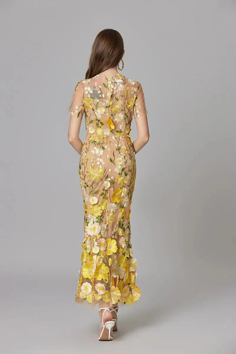 Women's 3D Floral Embroidered Maxi Dress