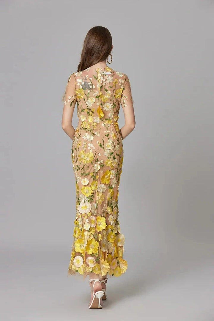 Women's 3D Floral Embroidered Maxi Dress