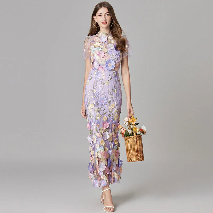 Women's 3D Floral Embroidered Maxi Dress