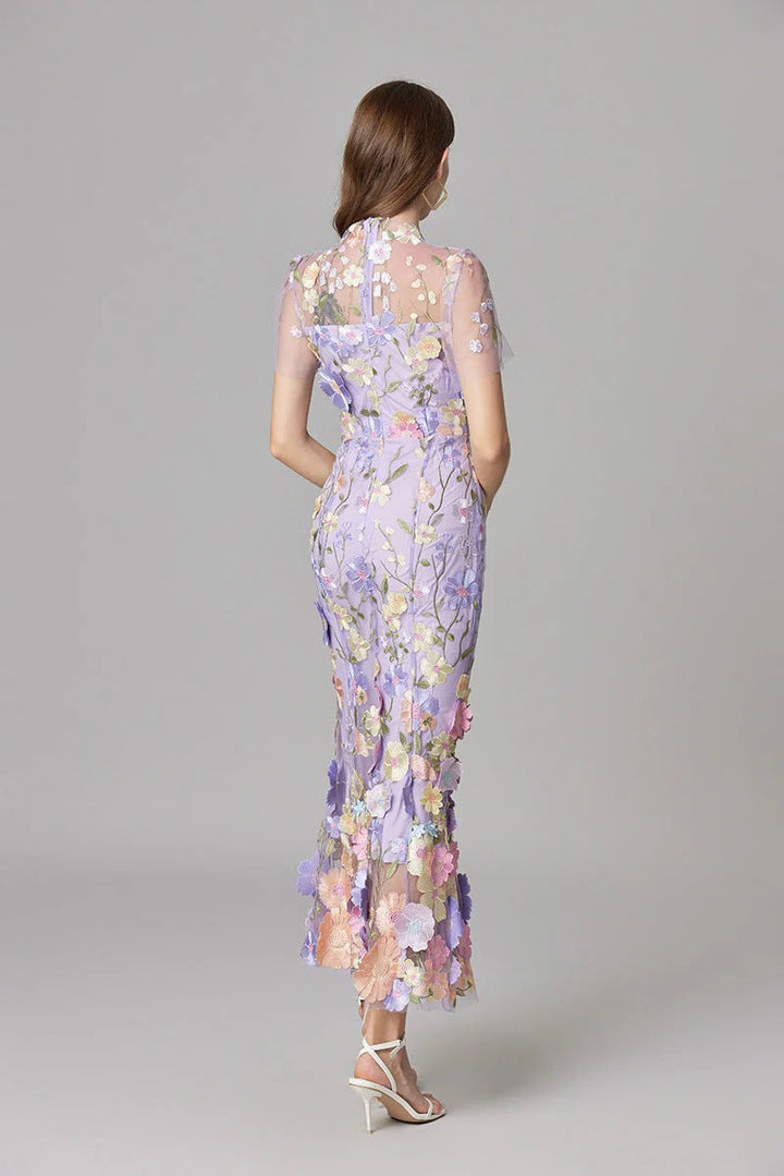 Women's 3D Floral Embroidered Maxi Dress