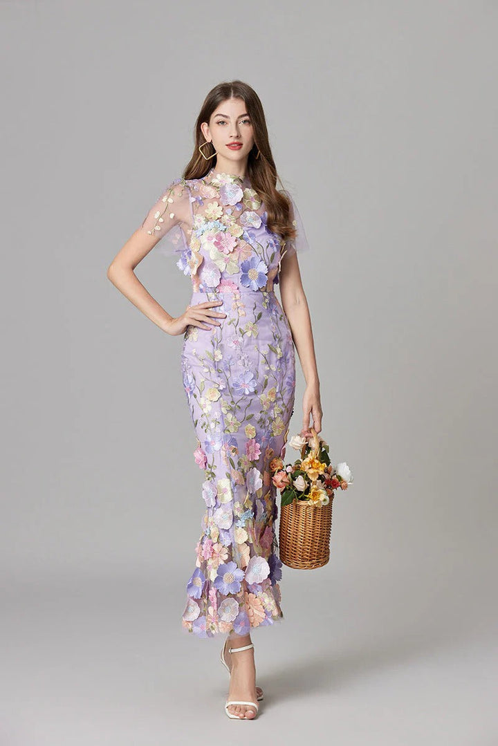 Women's 3D Floral Embroidered Maxi Dress