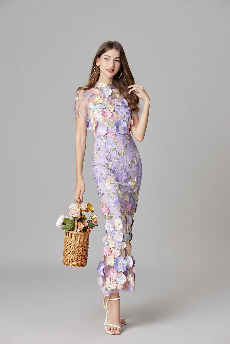Women's 3D Floral Embroidered Maxi Dress