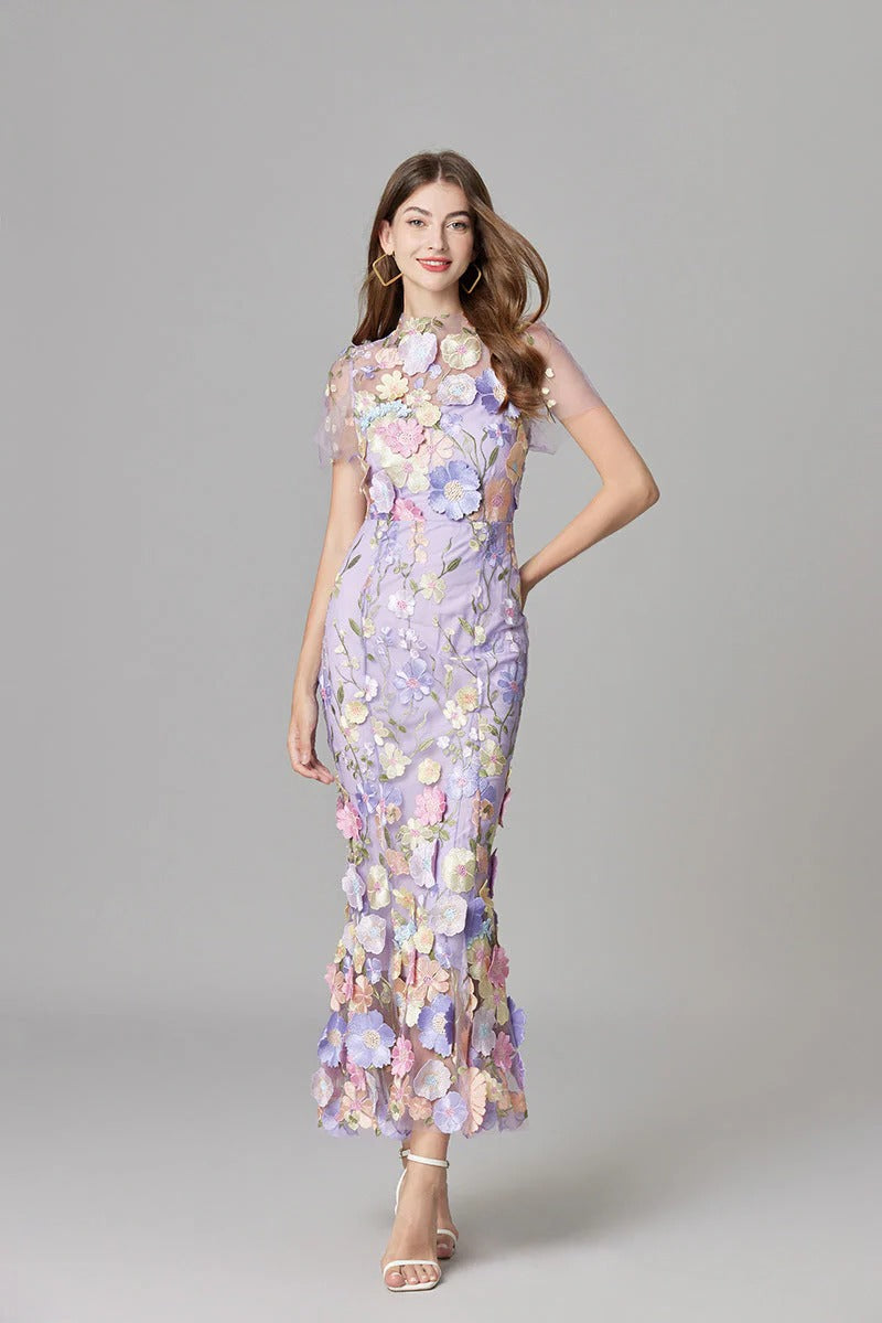 Women's 3D Floral Embroidered Maxi Dress