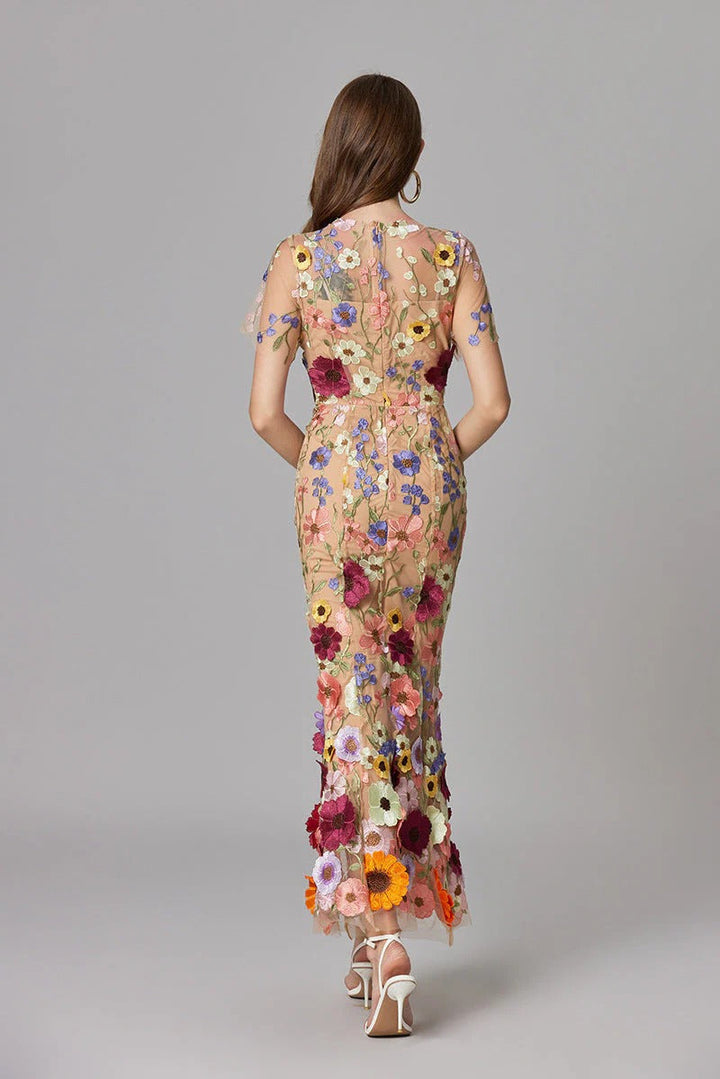 Women's 3D Floral Embroidered Maxi Dress