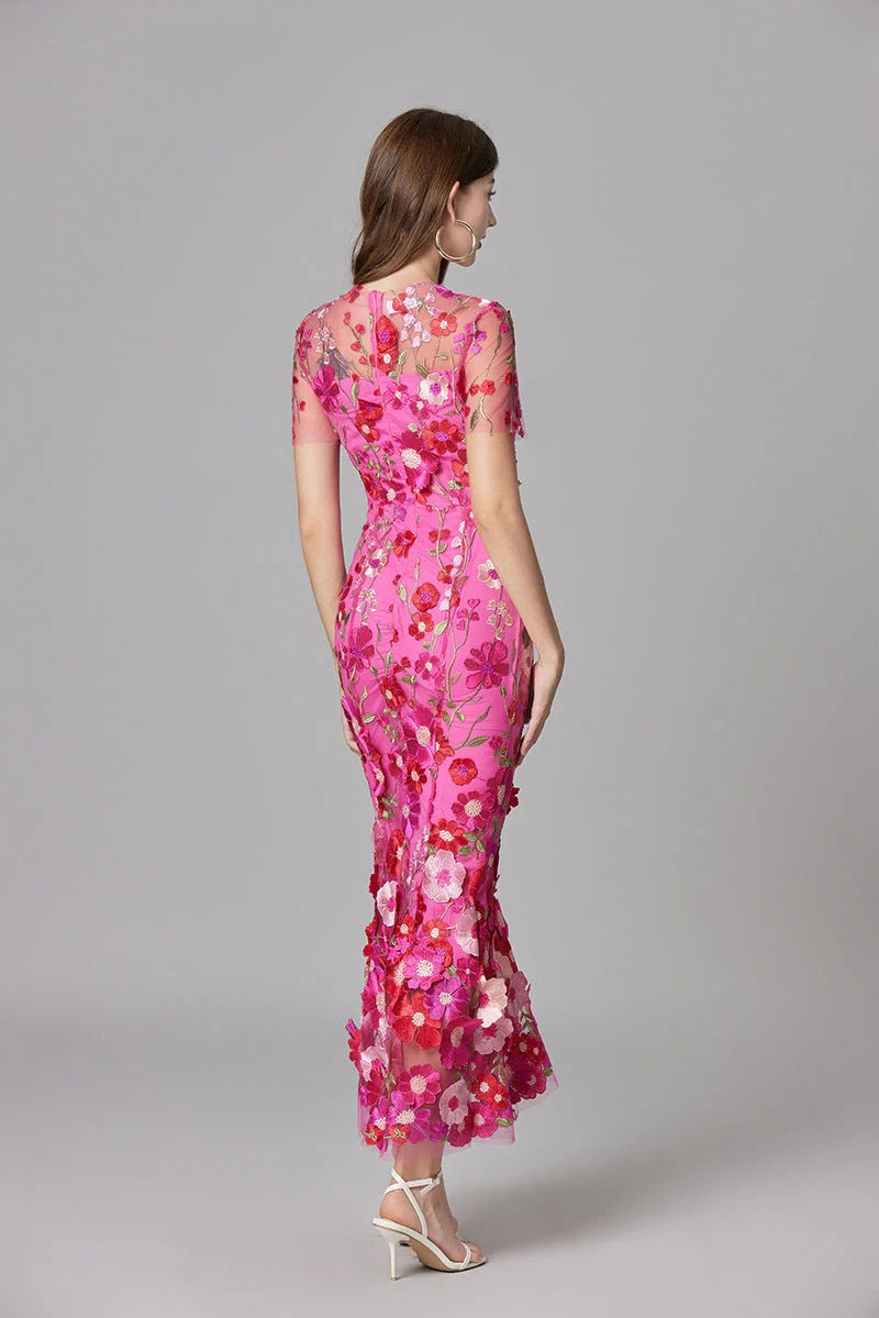 Women's 3D Floral Embroidered Maxi Dress