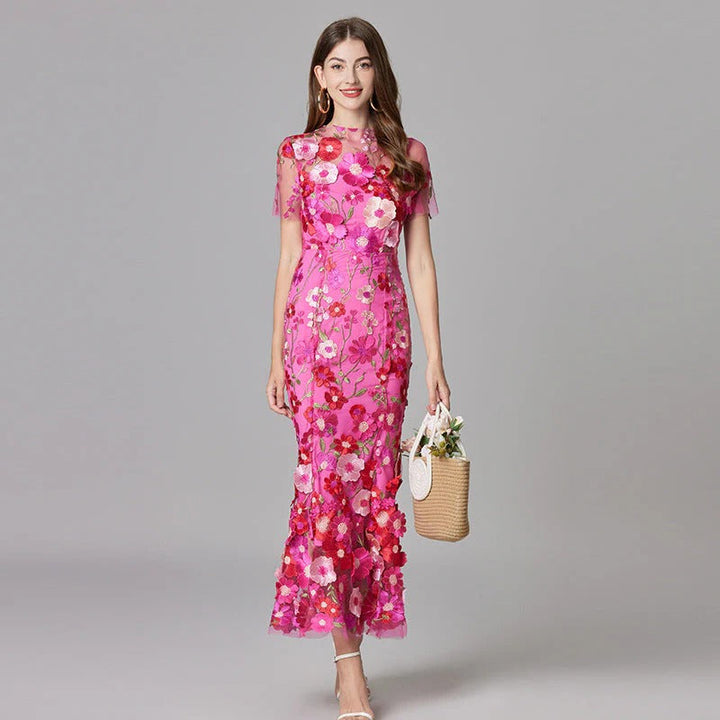 Women's 3D Floral Embroidered Maxi Dress