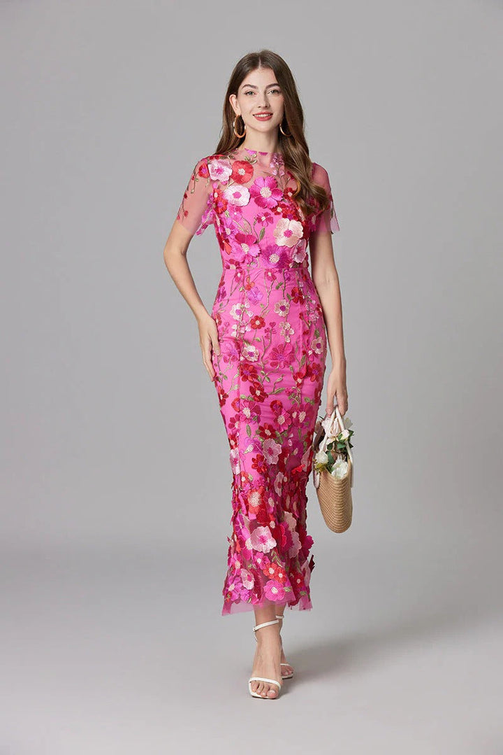 Women's 3D Floral Embroidered Maxi Dress