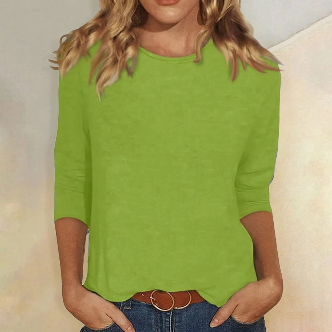 Women's casual 3/4 sleeve round neck top, a comfortable everyday wardrobe essential.